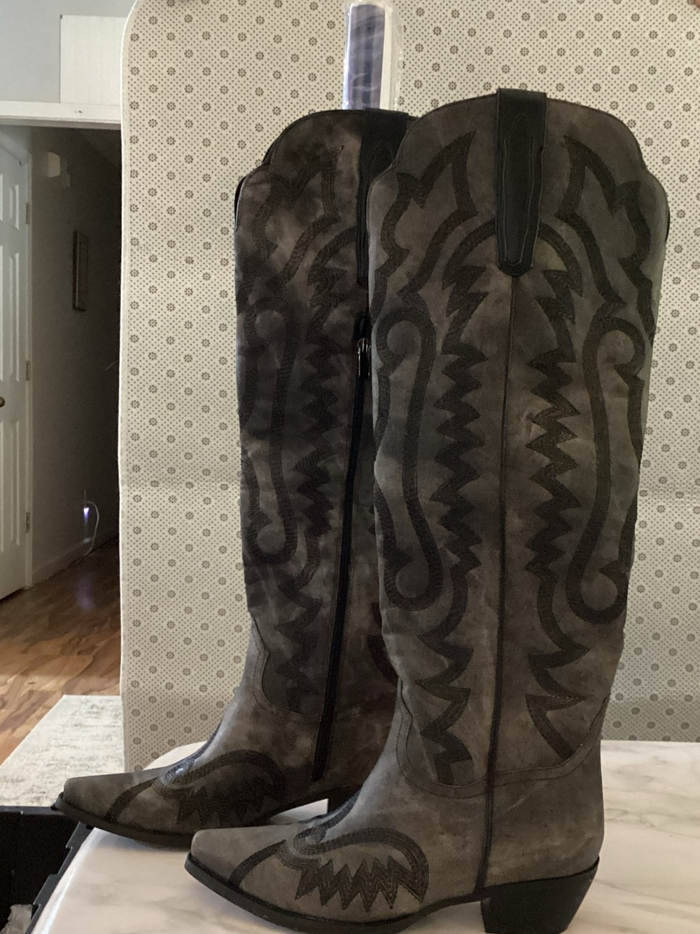 Women's Grey Western Knee-High Boots - Unbranded